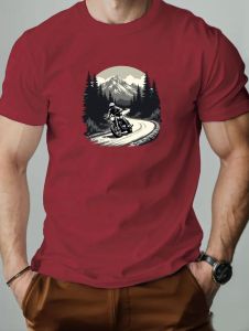Cool Mens Summer Short-Sleeved T-Shirt Simple Mountain Motorcycle Pattern Outdoor Cycling Sport Casual Oversize Clothes for Man