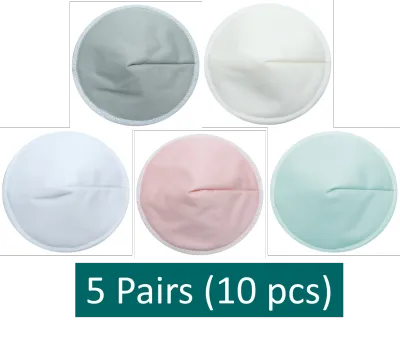 (5-Pairs) Organic Bamboo Nursing Breast Pads (3 Layers) Reusable Breast Pad Washable Maternity Nipples Pad Nursing Pads for Breastfeeding Nursing Pads for Mummy