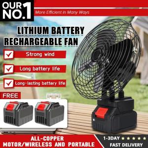 8 Inch Portable Cordless Fan High Power Adjustable Angle Lithium Battery Desktop Outdoor Cooling Ready Stock Mini Camping Fan Kipas Bateri Tahan Lama Untuk Luar & Rumah