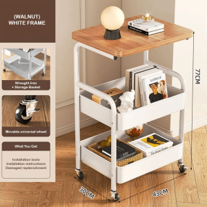 ☀️Life Core☀️ Trolley Shelf Foldable Storage Rack with Wheel Household Movable Snack Bedroom Bedside Side Table