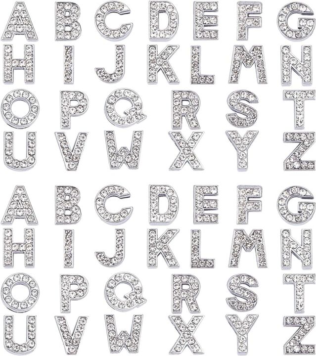 52Pcs Alphabet A-Z Letter Slide Charm Rhinestone Beads 8mm Hole Slide ...