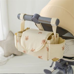 Bear Stroller Organizer Bag Cloth Cartoon Baby Stroller Bag Fashion Multi Pocket Stroller Hanging Bag Outdoor