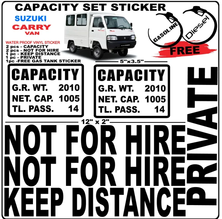 SUZUKI CARRY VAN CAPACITY STICKER SET NOT FOR HIRE / KEEP DISTANCE ...