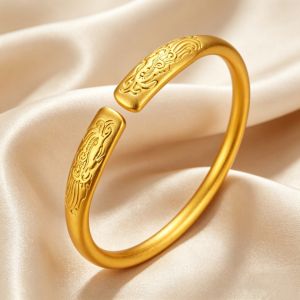 Exquisite embossed dragon and phoenix pattern open bangle traditional dragon and phoenix design elegant and durable suitable for daily wear exudes elegance
