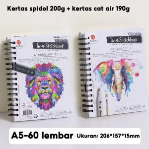 Buku Sketsa Sampul Ganda A4/A5 Kertas Cat Air Dan Kertas Spidol Buku Gambar Berkualitas Profesional 60 Lembar Per Buku Kertas Tebal 390g Yang Tidak Tembus Tinta