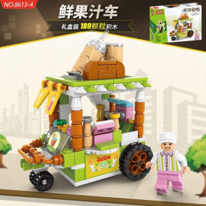 Blok Binaan Street Food Cart Building Blocks DIY Creative Food Stall Model Toy Brick Gift Fun Educational Kids