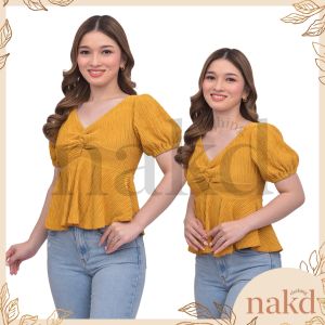 NAKD FASHION ADALYN DAILY BASIC V NECK BARK CREPE PULL SLEEVES CASUAL OFFICE PEPLUM BLOUSE TOP 1857