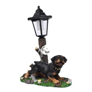 Resin Dog Figurine Sculpture Solar Lamp for Patio and Balcony Garden Art Statue Animal Decoration Decorative Post Light