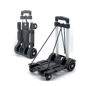 Black Folding Luggage Cart Light Aluminum Collapsible Portable Fold Up Dolly Hand Truck for Travel Moving and Office Use