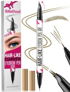 iMethod Curved Eyebrow Pen - Eyebrow Pencil Brow Pencil 2-in-1 Dual-Ended Microblading Eyebrow Pen with Curved Tip and Precise Brush-Tip for Natural Hair-Like Brows Last All-Day Light Brown
