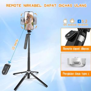 Tongsis Stabilizer HP Bluetooth Selfie Stick Lipat 1.8Meter Wireless Remote Control Portable With 1/4 Adaptor 360 ° Rotation Adjustable Untuk Hape Kamera DSLR