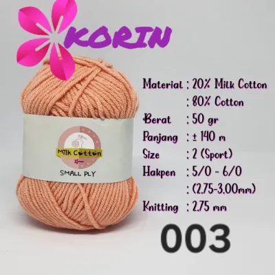 Benang Rajut Katun Susu 4 Ply 50gr/ Small PLY Milk Cotton / Cotton Yarn Milk 4ply Korin