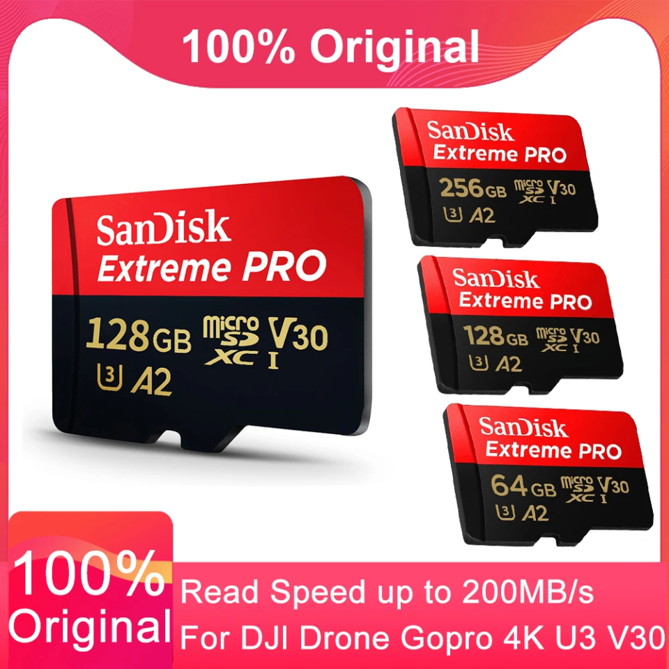 SanDisk Extreme Pro Card 512GB 128GB 256GB 2TB 1TB Micro SD Card SDXC UHS-I U3 V30 TF Flash Card Memory Card Adapter