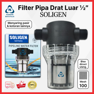 Filter Pipa Air SOLIGEN Drat Luar 1/2" Inch Saringan Air Keran Utama - Penyaring Stainless Kotoran Pasir