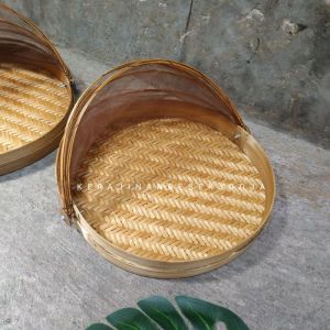 Tudung saji Tutup makanan bambu datar gerai surya isi 3