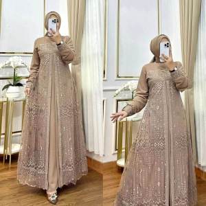 Gamis Kondangan Brokat Amelda Maxi Bahan Ceruty Babydoll Mix Brukat Payet Full Baju Muslim Wanita Jumbo LD 100-130 cm Outfit Sergaman Viral Elegan Mewah Fashion Hijab Bisa COD