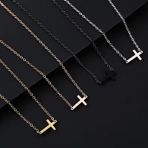 Cross Necklace Silver Black Gold Cross Chain Stainless Steel Cross Pendant Jewelry Christian Religious Gifts