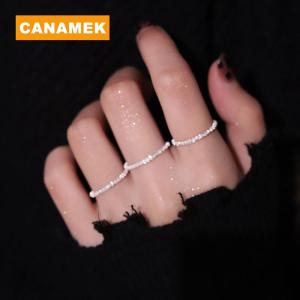 【CANAMEK】 Chic Minimalist Silver Color Shiny Rings For Women Adjustable Ring Personality Fine Fashion Jewelry Wedding Party Gift