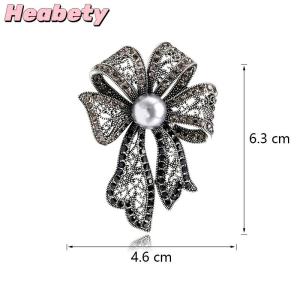 Heabety Vintage Rhinestone Pearl Bowknot Brooches For Women Clothing Coat Jewelry Party Accessries Gifts