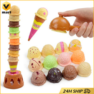 Ice Cream Stacking Tower with Scooper Balancing Fun Game Educational Toys For Baby Gifts Children Simulation Food Kitchen Props Ice Cream Stack Up Play Kids Pretend Play Toys