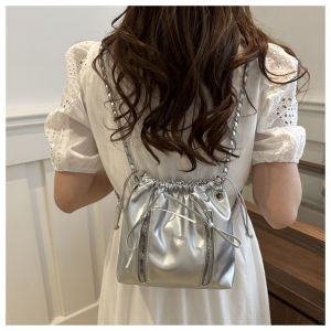 Balo da mini Y2K thời trang khóa kéo bạc xinh xắn hàng Quảng Châu có sẵn 6310