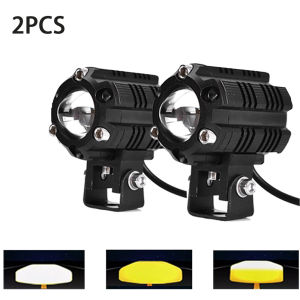 NEW แพ็ค 2ชิ้น ไฟโปรเจคเตอร์ ไฟหน้ารถยนต์ มอเตอร์ไซค์ LED 12V 24Vสว่างมาก 2สเต็ป (สีขาว+สีเหลือง) Super Bright Motorcycle