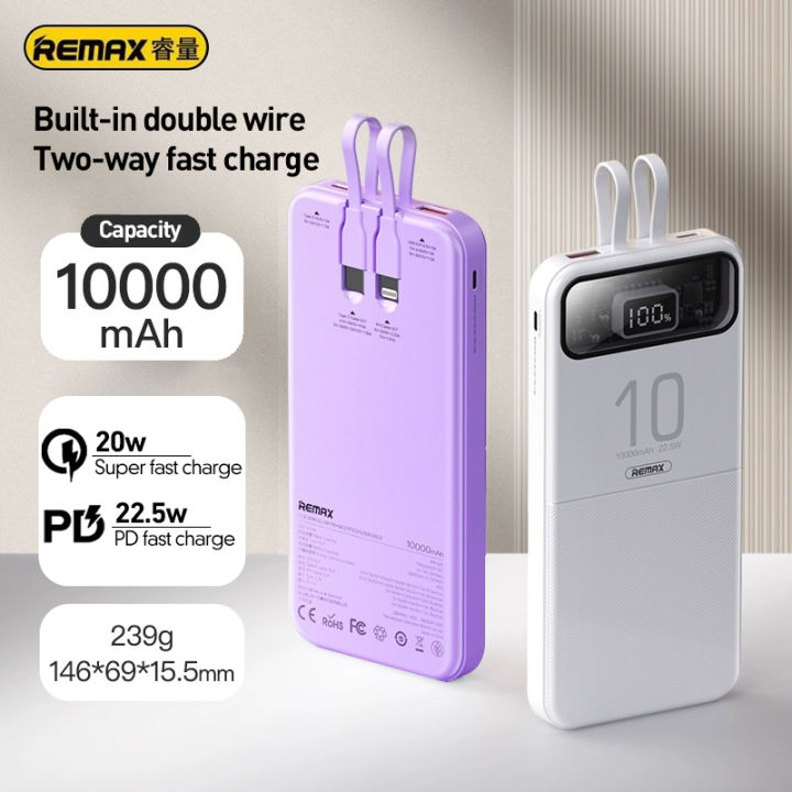 Remax RPP-619 10000mah Powerbank PD20W Fast Charging Built-in 2 Cables ...
