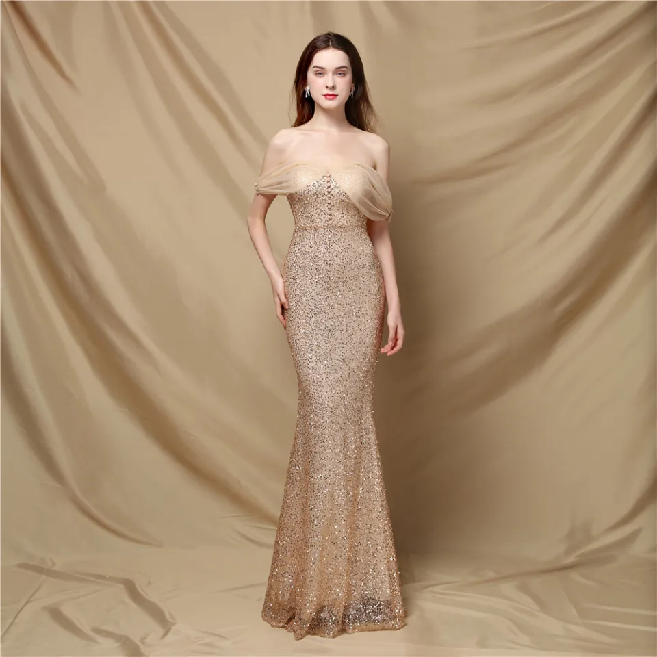 Long gown off shoulder design hotsell