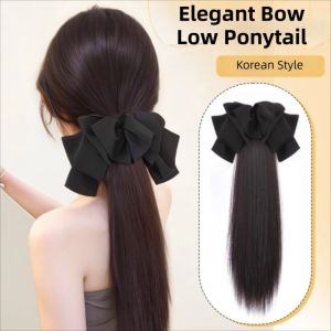 SUTONGXUE Tổng hợp Tóc đuôi ngựa thẳng Kẹp vào Phong cách Hàn Quốc Tóc giả kẹp móng dài Ngọt ngào Tự nhiên Phần tóc đuôi ngựa dành cho phụ nữ