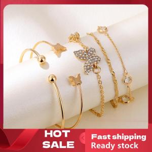 🚚【Local Express Delivery】🚚 5PC New Bohemian Elegance Open Bracelets Rhinestone Butterfly Bracelet Girl Gift