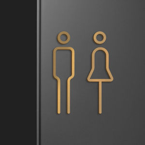 [Habilulu] Black Color Toilet Sign Plate Brass Wash Room Door Wall Label Sticker Wc Holder Signage Board