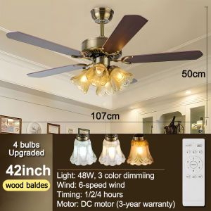 Gogeous vintage 48/42 inch ceiling fan with light trocolor dimming 6 gear wind ceiling fan with lights and remote ceiling light with fan for living room bedroom