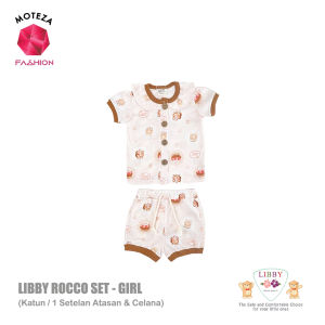 LIBBY Setelan Anak Perempuan Kancing Depan | Stelan Celana Pendek | Rocco Set Girl | Size 0-4 Tahun