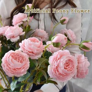 3 Heads Pink White Peonies Silk Flower/Rose Artificial Flowers/Silk Peony Artificial Flowers/Wedding Garden Decoration/Fake Flower