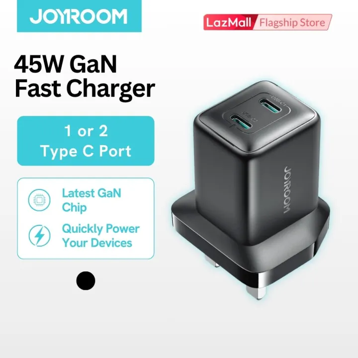 JOYROOM TCG17 Dual Type-C GaN Twin Charger 45W (UK Plug) A super fast charging adapter with dual USB-C ports, designed for smartphones and laptops, compatible