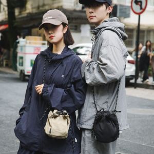 DINAH Handbag Drawstring Bucket Bag Korean Style Purse Small Crossbody Bag Casual Adjustable Shoulder Strap Nylon Shoulder Bag Men