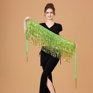 NBANLIKE 4-Row Dây lưng múa bụng Kim loại Lấp lánh Khăn quàng hông đính kim sa Dây lưng tua rua Đa tầng Váy quấn khiêu vũ Halloween