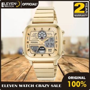 [Promo] Jam Tangan Pria FS 5889 / FS5889 Retro Analog-Digital Gold-Tone Stainless Steel Original Garansi 2 Tahun [✔COD][100% Authentic]