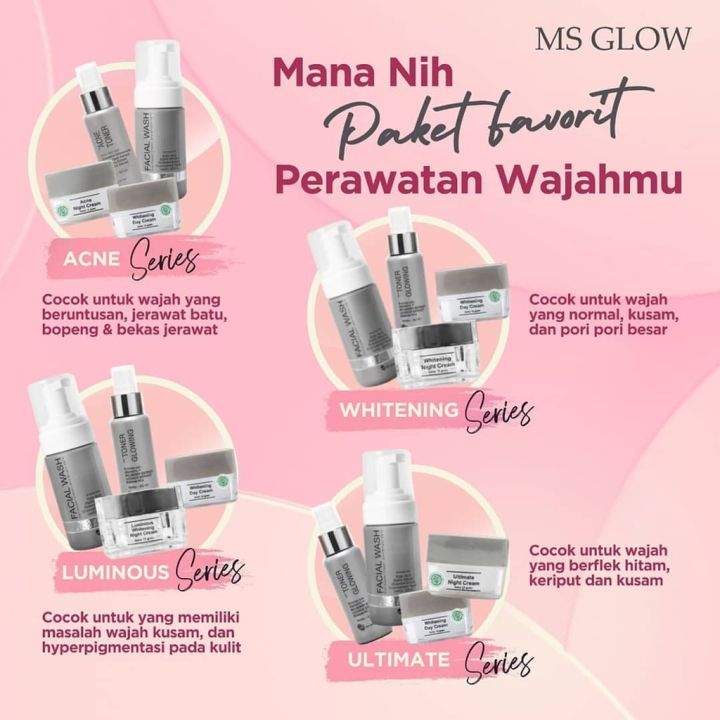 Ms glow beauty series - ms glow paket whitening / acne / luminos
