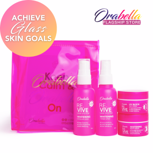 ORABELLA RE.VIVE NATURAL SKIN CARE SET x1 Set of 4 Products [ WHITENING Brightening Micellar Wash Facial Toner Sunblock Night Cream Brightening Glass Skin Glow Instant Smoothness With Organic Ingredients FDA Approved Safe For Pregnant Lactating Women ]
