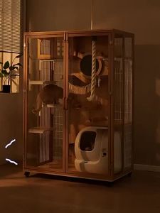 [CozyNest ]Cat Villa Solid Wood Cat Cage Panoramic Cat Condo Large Space Cat House Pressure Resistant Cat Nest Cat House