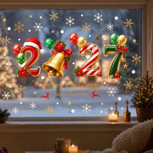 MAOMEI HOUSE Hai  Decal dán tĩnh điện 2027 Chống thấm nước Tĩnh điện có thể tháo rời Miếng dán cửa tiệc Giáng sinh Người tuyết Không khí lễ hội Miếng dán kính cửa sổ Giáng sinh Năm Mới