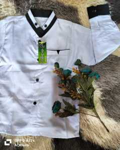 Atasan Koko Katun Putih Anak Laki-Laki Motif Floral dengan Kerah V-Neck untuk Madrasah SD-SMP