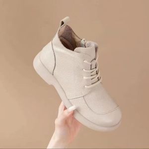ZEEMIN Womens Autumn Winter New Leather Ankle Boots Soft Sole Non Slip Waterproof Low Heel Zippers Loose Comfortable Casual Shoes
