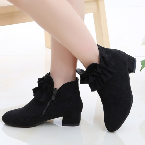 Boots for Kids Girls Red Suede Upper Heels Martin Boots 3-12Years Kids Black Single Shoes British Style Dress Shoes