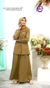 ETHICA SETELAN WANITA PNS UNIFORM 08 - MUSTARD GOLD & BRONZE BROWN TERBARU 2022 BY ETHICA SERAGAM DINAS GURU ATAU PNS COD