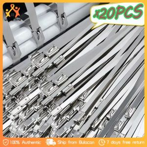 20PCS Stainless Steel Cable Ties Heavy Duty Self-locking Fastening Ring Multi-use Metal Ties Strap
