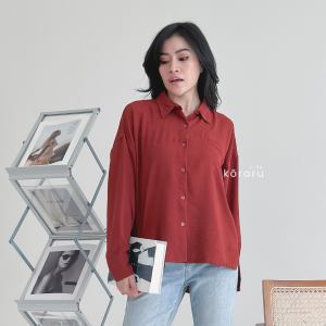 KORARU Kemeja Wanita Oversize Bahan Airflow Crinkle Lengan Panjang / Atasan Wanita Terbaru Korean Style / Fashion Grosir Wanita Kekinian