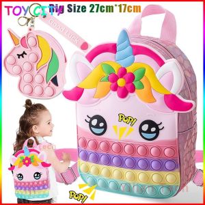 Pop It Fidget Toy Unicorn Backpack for Girls Boys Pop Bookbag Rainbow Fidget Backpack School Bag for Kids School Supplies