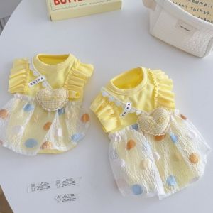 CLARO Summer Puppy Cat Princess Dress Thin Wave Point Pattern Dog Skirt Sweet Corgi Teddy Clothes for Small Dog Cat